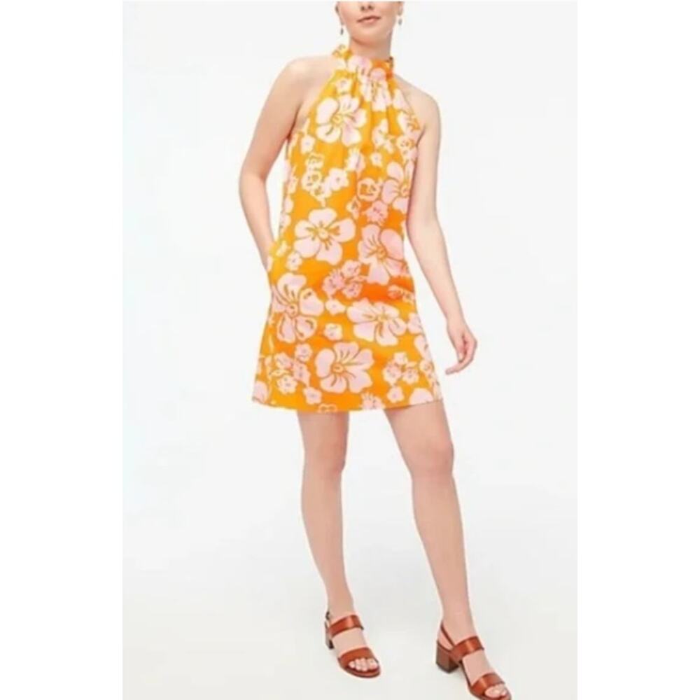 NWT J. Crew Tie Neck Halter Shift Dress in Tropical Hibiscus Size 14